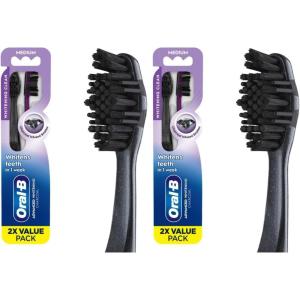 imageOralB 3D White Charcoal toothbrush 2 count MEDIUM manual tootbrush pack Whitens teeth removes plaque and stains tongue scraper tooth brush2 Count Pack of 2