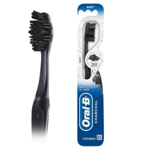 imageOralB 3D White Charcoal toothbrush 2 count SOFT manual tootbrush pack Whitens teeth removes plaque and stains tongue scraper tooth brush1 Count Pack of 1