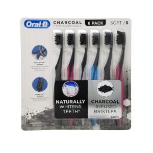 imageOralB 3D White Charcoal toothbrush 2 count SOFT manual tootbrush pack Whitens teeth removes plaque and stains tongue scraper tooth brush6 Count Pack of 1