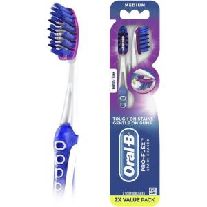 imageOralB 3D White Deep Stain Remover toothbrushes 2 count toothbrush MEDIUM Removes 90 of surface stains whitens teeth deep reach removes plaque and stains tooth brushWhite