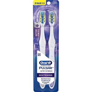 imageOralB 3D White Pulsar Battery electric toothbrushes 2 count SOFT toothbrush pack removes stains whitens teeth travel essentials tooth brush