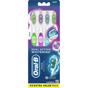 imageOralB 3D White Stain Eraser 4 count SOFT manual tootbrush pack Removes Stains Whitens Teeth Tongue and Cheek Cleaner