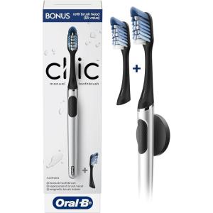 imageOralB Clic Toothbrush Chrome White with 1 Bonus Replacement Brush Head and Magnetic Toothbrush HolderChrome Black