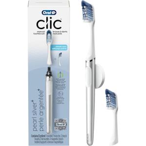 imageOralB Clic Toothbrush Chrome White with 1 Bonus Replacement Brush Head and Magnetic Toothbrush HolderChrome White