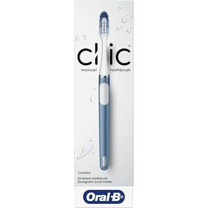imageOralB Clic Toothbrush Chrome White with 1 Bonus Replacement Brush Head and Magnetic Toothbrush HolderMetallic Alaska Blue