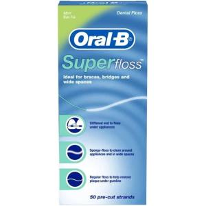 imageOralB Dental Floss for Braces Super Floss PreCut Strands Mint 50 Count Pack of 2Mint