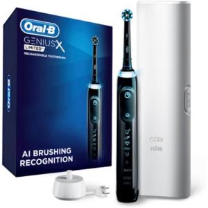 imageOralB Genius X Limited Rechargeable Electric Toothbrush with 1 Replacement Brush Head Travel Case WhiteMidnight Black