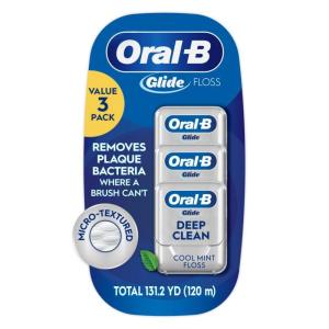 imageOralB Glide Dental Floss Shred Resistant Gentle on Gums Natural Wax Slides Smoothly Deep Clean Cool Mint Flavor 40 M 3 Count13123 Foot Pack of 3