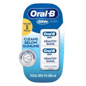 imageOralB Glide Healthy Gums Unflavored Dental Floss Smooth Strong Shred Resistant Value 2 Pack 50m Each16404 Foot Pack of 2