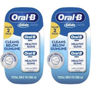 imageOralB Glide Healthy Gums Unflavored Dental Floss Smooth Strong Shred Resistant Value 2 Pack 50m Each16404 Foot Pack of 4