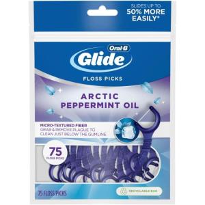 imageOralB Glide Peppermint Dental Floss Picks with Arctic Peppermint Oil Flavor 75 Count Pack of 375 Count Pack of 1