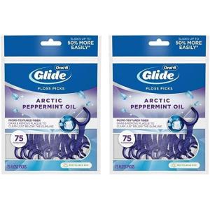imageOralB Glide Peppermint Dental Floss Picks with Arctic Peppermint Oil Flavor 75 Count Pack of 375 Count Pack of 2