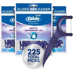 imageOralB Glide Peppermint Dental Floss Picks with Arctic Peppermint Oil Flavor 75 Count Pack of 375 Foot Pack of 3