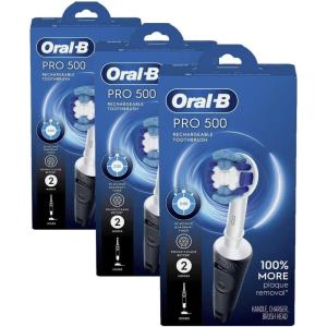 imageOralB Pro 500 Electric Toothbrush with 1 Brush Head Rechargeable Black1 Count Pack of 3