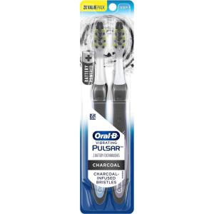 imageOralB Pulsar Charcoal Battery Electric Toothbrush 2 Count Soft Toothbrush Pack removes Plaque Travel Essentials Tooth BrushBlack