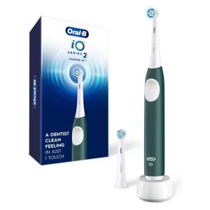 imageOralB iO Series 2 Rechargeable Electric Powered Toothbrush Starter Kit Pure White with 2 Brush Heads  Automatic Pressure Sensor to Protect Gums  3 Modes  2 Min TimerForest Green