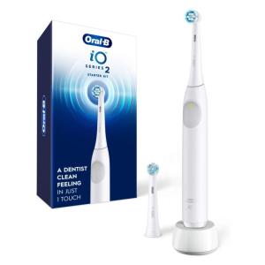 imageOralB iO Series 2 Rechargeable Electric Powered Toothbrush Starter Kit Pure White with 2 Brush Heads  Automatic Pressure Sensor to Protect Gums  3 Modes  2 Min TimerPure White