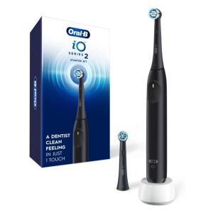 imageOralB iO Series 2 Rechargeable Electric Powered Toothbrush Starter Kit Pure White with 2 Brush Heads  Automatic Pressure Sensor to Protect Gums  3 Modes  2 Min TimerNight Black