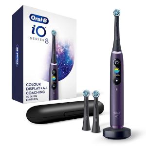 imageOralB iO Series 8 Electric Toothbrush with 2 Replacement Brush Heads and Travel Case Rechargeable Toothbrush Black OnyxVioletametrine