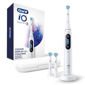 imageOralB iO Series 8 Electric Toothbrush with 2 Replacement Brush Heads and Travel Case Rechargeable Toothbrush Black OnyxWhitealabaster