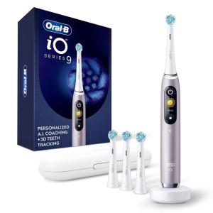 imageOralB iO Series 9 Electric Toothbrush with 3 Replacement Brush Heads Black OnyxRosequartz