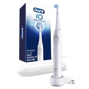 imageOralB iO Simple Clean Rechargeable Electric Powered Toothbrush Night Black with 1 Gentle Care Brush Head and 1 Black Travel Case  Automatic Pressure Sensor to Protect Gums  3 Modes  2 Min TimerPure White