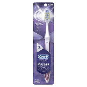 imageOralB 3D White Pulsar Battery Electric Toothbrush 1 Count Medium Toothbrush Pack removes Stains whitens Teeth Travel Essentials Tooth BrushMedium