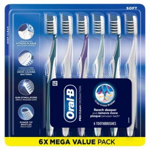 imageOralB Pro Health CrossAction Plaque Removal toothbrushes 6 Count Toothbrush Soft Deep Reach in Tight Spaces Tongue Scraper Tooth Brush Plaque Fighter Gentle on Teeth Gum stimulatorsToothbrush Pack of 6