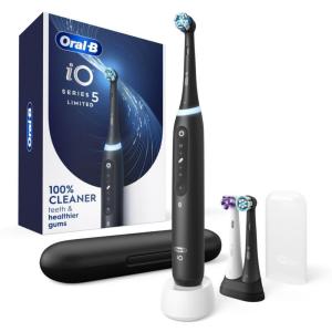 imageOralB iO Deep Clean  Whiten Rechargeable Electric Toothbrush with Visible Pressure Sensor 2 Minute Timer 5 Cleaning Settings 1 iO5 Limited 3 Toothbrush Heads Travel Case ampamp Refill Holder WhiteBlack