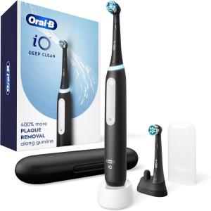imageOralB iO Deep Clean Rechargeable Electric Powered Toothbrush Icy Blue with iO Series 3 Limited 2 Brush Heads and Travel Case  Pressure Sensor to Protect Gums  3 Cleaning Settings  2 Minute TimerBlack