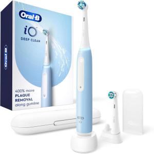 imageOralB iO Deep Clean Rechargeable Electric Powered Toothbrush Icy Blue with iO Series 3 Limited 2 Brush Heads and Travel Case  Pressure Sensor to Protect Gums  3 Cleaning Settings  2 Minute TimerIcy Blue