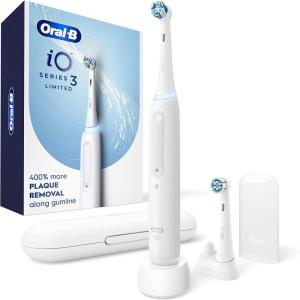 imageOralB iO Deep Clean Rechargeable Electric Powered Toothbrush Icy Blue with iO Series 3 Limited 2 Brush Heads and Travel Case  Pressure Sensor to Protect Gums  3 Cleaning Settings  2 Minute TimerWhite