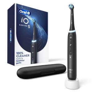 imageOralB iO Series 5 Rechargeable Electric Toothbrush with Visible Pressure Sensor to Protect Gums 2 Minute Timer 5 Cleaning Settings 1 Replacement Toothbrush Heads and Travel Case Black