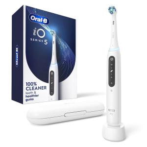 imageOralB iO Series 5 Rechargeable Electric Toothbrush with Visible Pressure Sensor to Protect Gums 2 Minute Timer 5 Cleaning Settings 1 Replacement Toothbrush Heads and Travel Case White