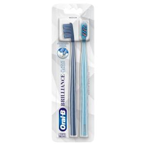 imageOralB 3D White Brilliance toothbrushes 2 Count Toothbrush Medium Tough on Plaque Gentle on Gums whitening Tooth Brush