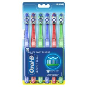 imageOralB Healthy Clean Toothbrushes Medium Bristles 6 Count Assorted Colors