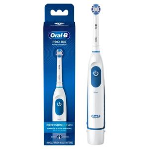 imageOralB Pro 100 Precision Clean Battery Powered Electric Toothbrush Blue and White1 Count Pack of 1