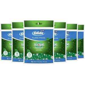 imageOral B Glide Dental Floss Picks Complete With Scope Outlast Mint 75 Count Pack Of 6Mint