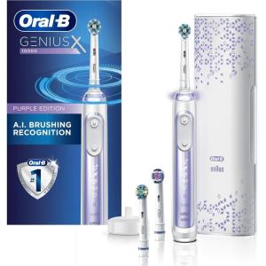imageOralB GENIUS X Electric Toothbrush with 3 OralB Replacement Brush Heads and Toothbrush Case White Packaging May VaryOrchid Purple
