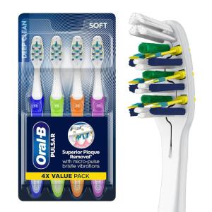 imageOralB Toothbrush Vibrating Plaque Remover Pulsar Vibrating Battery Toothbrush Soft 4 Count