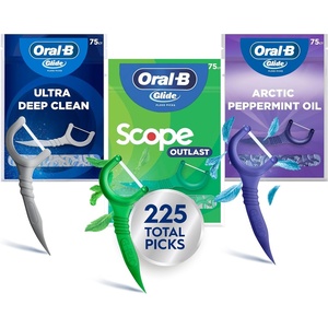 image:imageOralB Glide Dental Floss Picks Variety Pack with Scope Outlast Arctic Peppermint Oil amp Ultra Deep Clean Value Pack 225ct 75 Count per Pack Pack of 3
